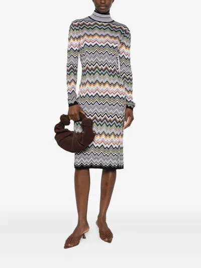 Missoni Midi Dress With Chevron Design And Long Sleeves In Multi