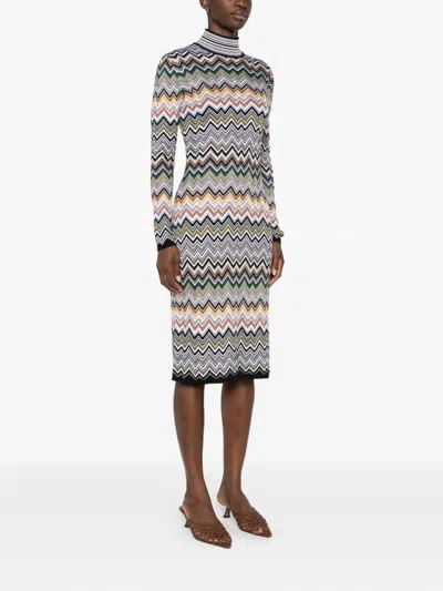 Missoni Midi Dress With Chevron Design And Long Sleeves In Multi