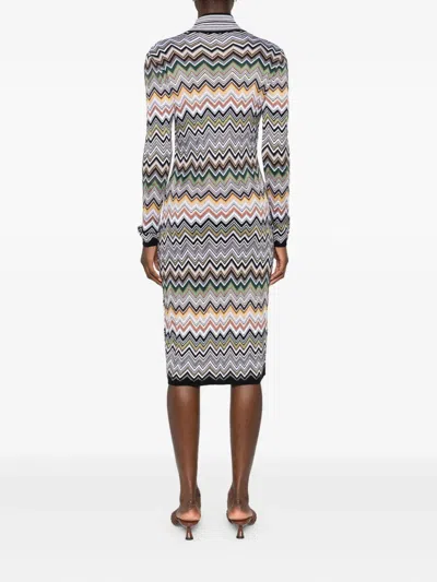 Missoni Midi Dress With Chevron Design And Long Sleeves In Multi