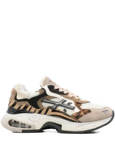 Premiata Contemporary Chunky Sneakers With Mixed Materials In Neutral