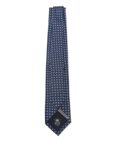 Corneliani Blue Tie With Embroidered Geometric Patterns  In Blue