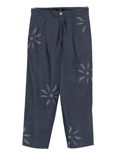 Labrum London Floral-embellished High-waisted Trousers In Blue