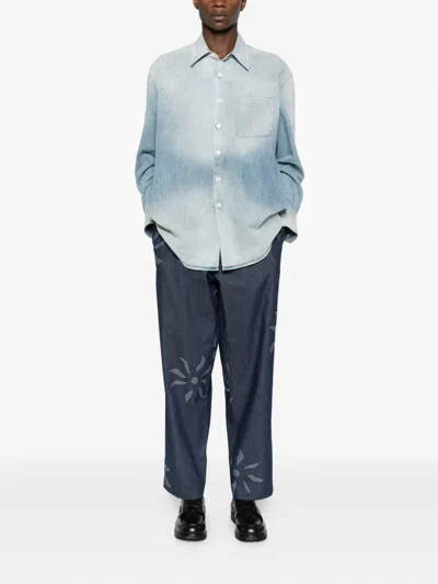 Labrum London Floral-embellished High-waisted Trousers In Blue