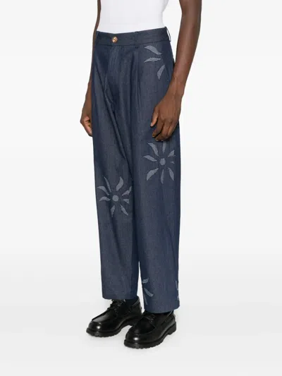 Labrum London Floral-embellished High-waisted Trousers In Blue