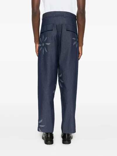 Labrum London Floral-embellished High-waisted Trousers In Blue