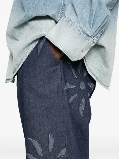 Labrum London Floral-embellished High-waisted Trousers In Blue