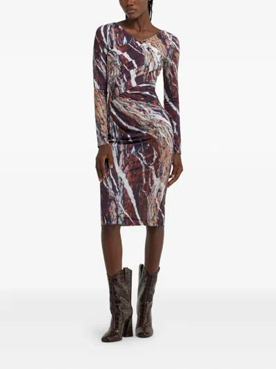 Roberto Cavalli Marble-print Midi Dress In Pink