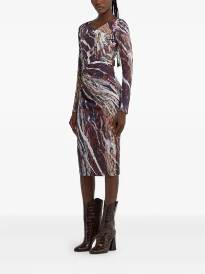 Roberto Cavalli Marble-print Midi Dress In Pink
