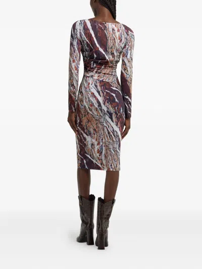 Roberto Cavalli Marble-print Midi Dress In Pink
