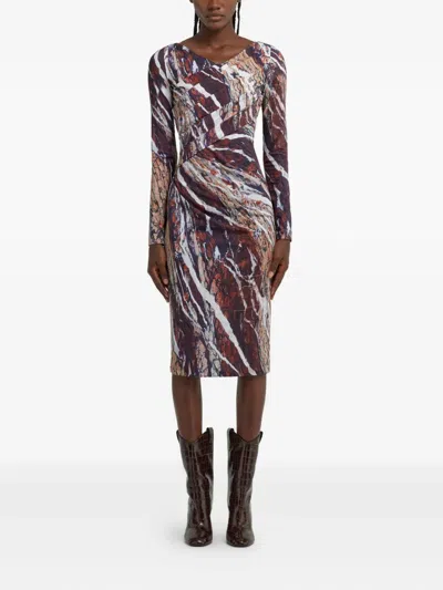 Roberto Cavalli Marble-print Midi Dress In Pink