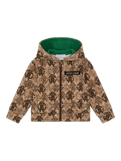 Roberto Cavalli Monogram-logo Hoodie In Brown