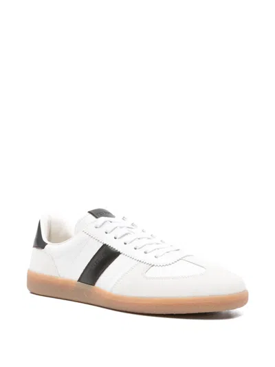Tom Ford Low-top Calf Leather Sneakers With Contrasting Black Details In White