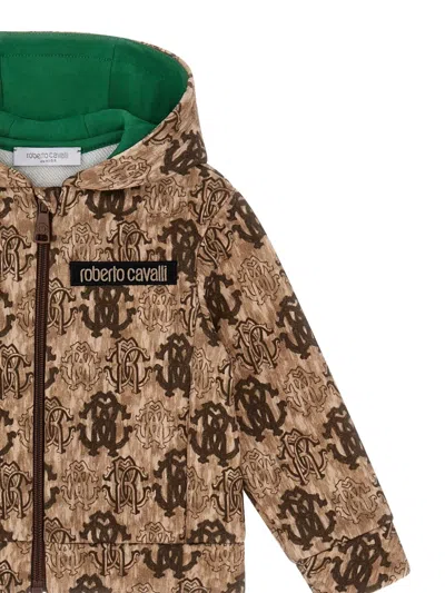 Roberto Cavalli Monogram-logo Hoodie In Brown