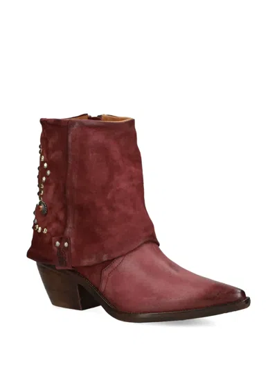 As98 Studded Heeled Boot In Red