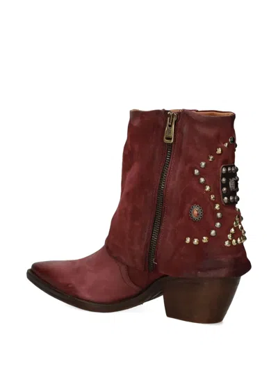 As98 Studded Heeled Boot In Red