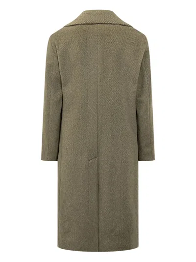 Hugo Boss Mens Open Brown Double-breasted Herringbone Wool-blend Coat In Green