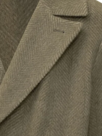 Hugo Boss Mens Open Brown Double-breasted Herringbone Wool-blend Coat In Green