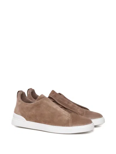 Zegna Neutral Triple Stitch Suede Sneakers In Neutrals
