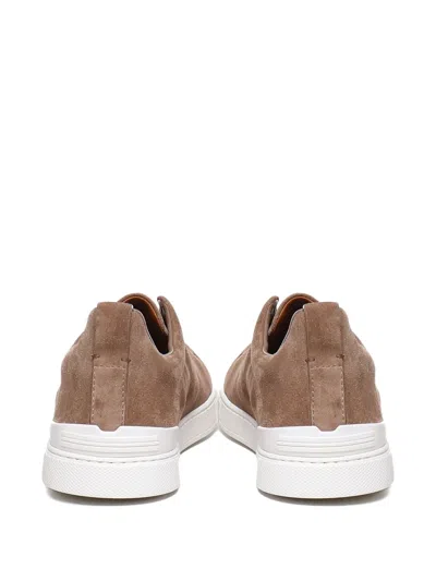 Zegna Neutral Triple Stitch Suede Sneakers In Neutrals