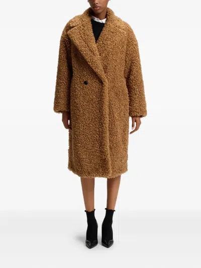Hugo Boss Faux-fur Coat In An Oversized Fit In Brown