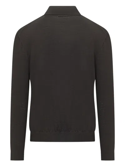 Malo Black Virgin Wool Long Sleeve Polo Shirt In Brown