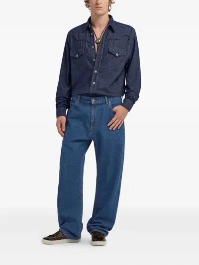 Roberto Cavalli Pocket Jeans Shirt In Blue