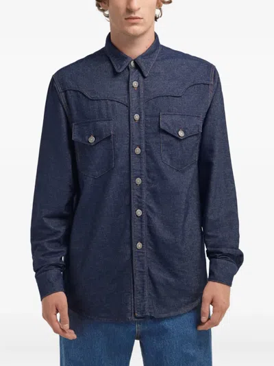 Roberto Cavalli Pocket Jeans Shirt In Blue
