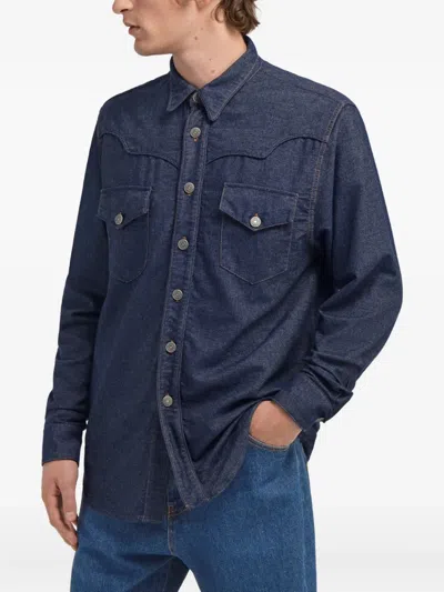 Roberto Cavalli Pocket Jeans Shirt In Blue