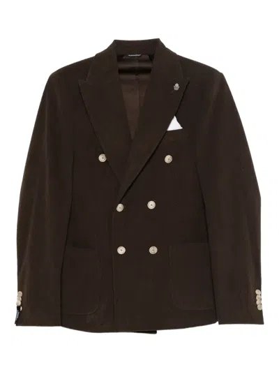 Daniele Alessandrini Structured Double-breasted Brown Corduroy Jacket In Multi