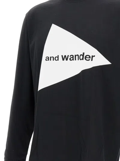 And Wander Logo-print Long-sleeve T-shirt In Black
