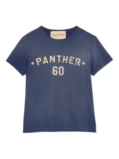 Valentino Panther Graphic Print Crew Neck T-shirt In Blue