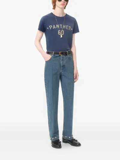 Valentino Panther Graphic Print Crew Neck T-shirt In Blue