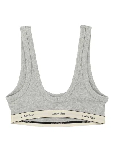 Calvin Klein Womens Grey Heather Heritage Logo-underband Stretch-cotton Bralette In Gray
