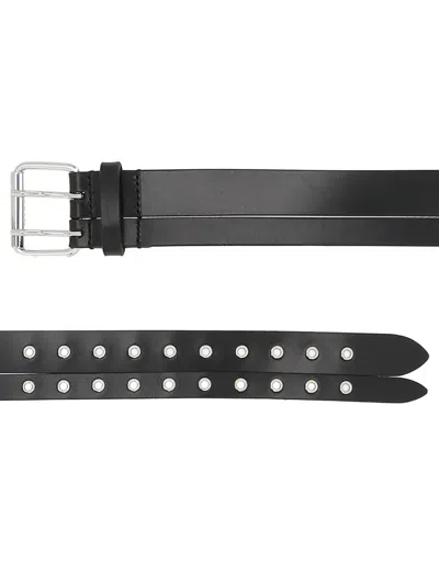 Isabel Marant Split Grommet Leather Belt In Black