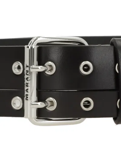 Isabel Marant Split Grommet Leather Belt In Black