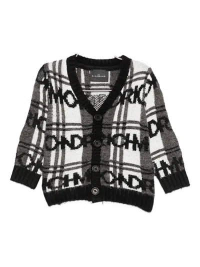 John Richmond Junior Checked Button-up Cardigan In Black