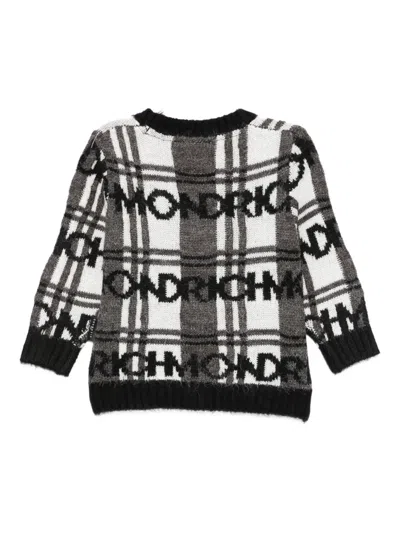 John Richmond Junior Checked Button-up Cardigan In Black