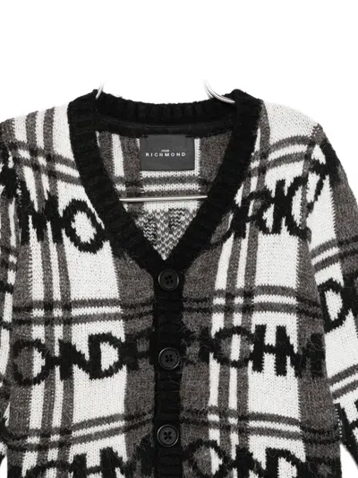 John Richmond Junior Checked Button-up Cardigan In Black