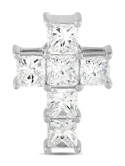 Pre-owned Lb Exclusive 18k White Gold Diamond Cross Pendant In Silver
