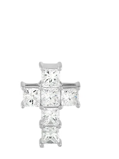 Pre-owned Lb Exclusive 18k White Gold Diamond Cross Pendant In Silver