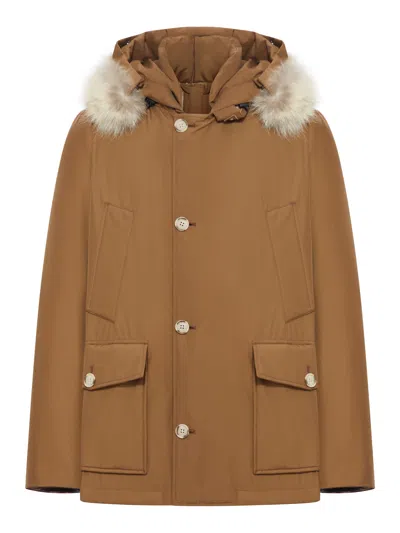 Woolrich Arctic Anorak In Ramar Cloth With Removable Fur In Brown