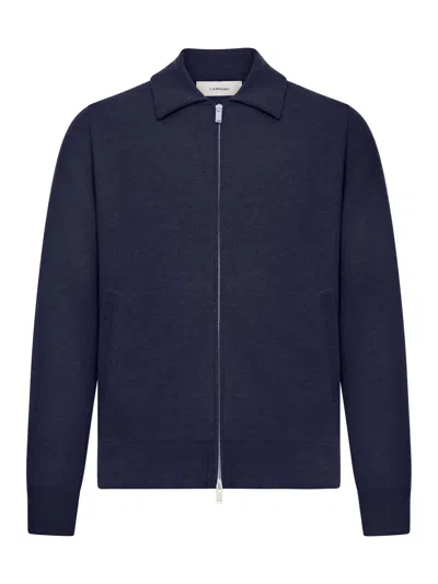 Lardini Wool Blend Jacket With Zip In Blue