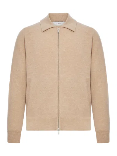 Lardini Wool Blend Jacket With Zip In Nude