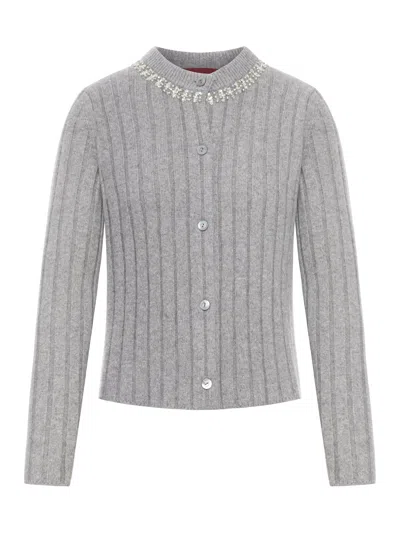 Gucci Women Wool Cardigan With Jewel Details In Gray