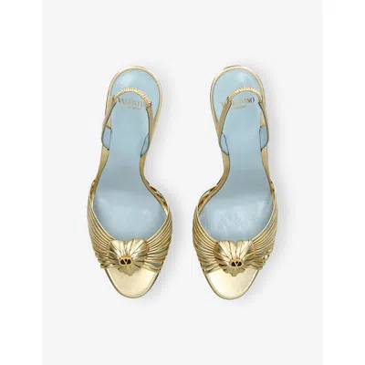 Valentino Garavani Valentino Royal Heart 65 Leather Slingback Sandal In Gold