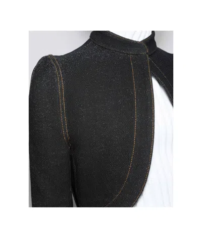 Alaïa Denim Knit Cropped Cut-out Jacket In Black