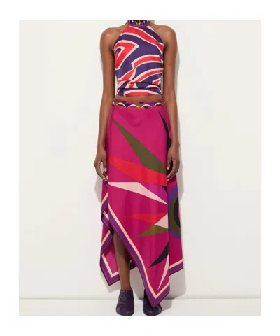 Pucci Asymmetric Printed Silk-twill Maxi Skirt In Multi