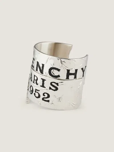 Givenchy Tape Cuff In Metal And Enamel In Gray
