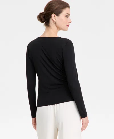 Inc International Concepts Womens Asymmetrical Neck Long Sleeve Top P Xs 3x Macys Exclusive In Black