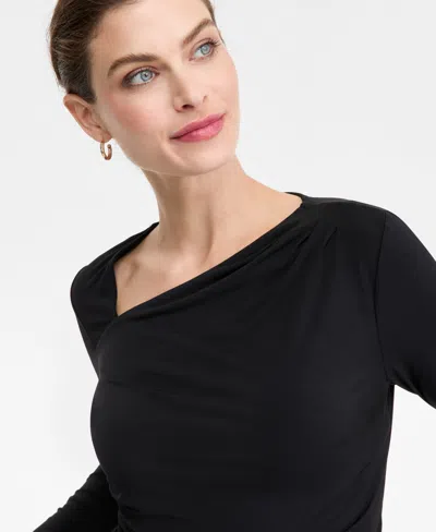 Inc International Concepts Womens Asymmetrical Neck Long Sleeve Top P Xs 3x Macys Exclusive In Black